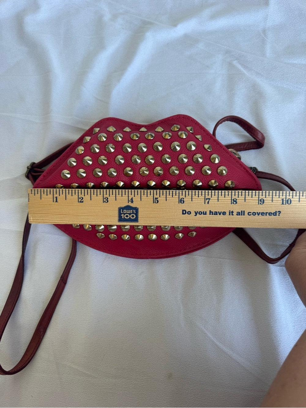 Jingpin red studded lips purse mwah faux leather adjustable strap rockabilly kis - Picture 11 of 13